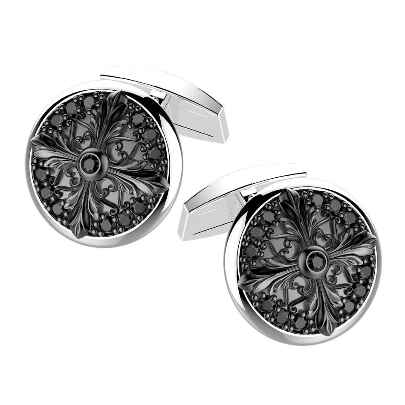 Zancan Gioielli Accessories>Zancan Burnished Silver Circular Cufflinks With Black Stones.