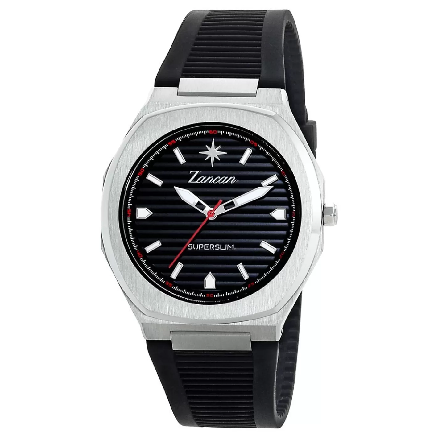 Zancan Gioielli Watches>Zancan Steel Ultra-Slim Time-Only Watch With Silicone Strap.